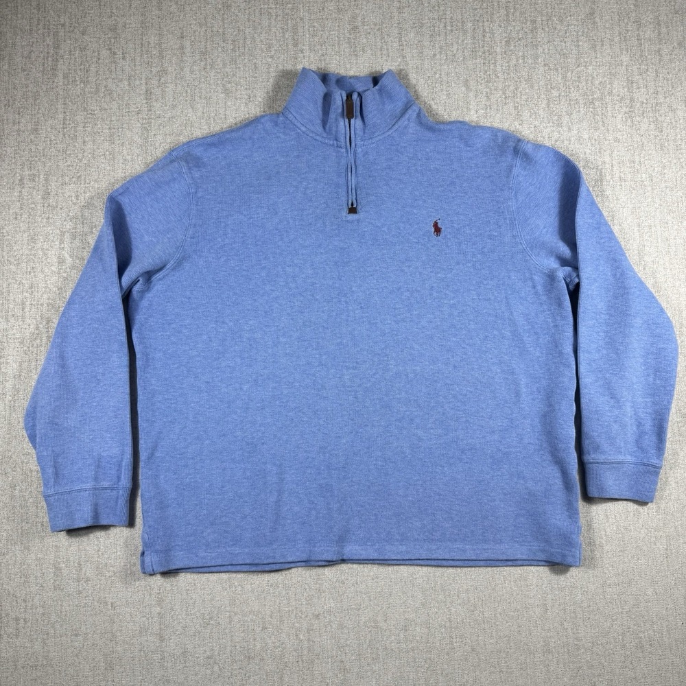 Polo Ralph Lauren Men's Size XL Sweater 1/4 Zip Pullover 100% Cotton Blue